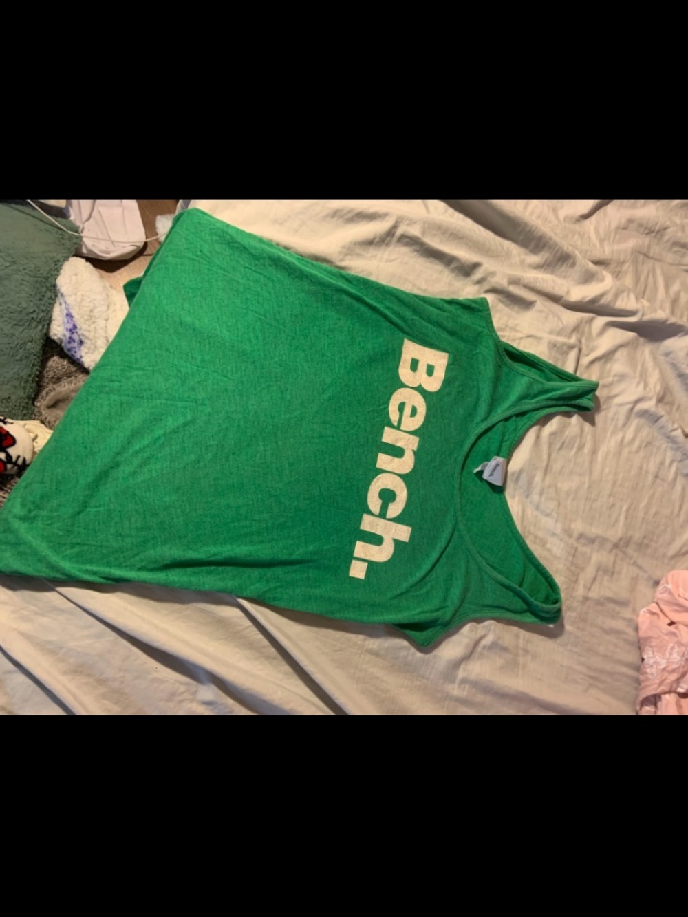 Bench. Women's Green Graphic Tank Top with White Glitter Logo